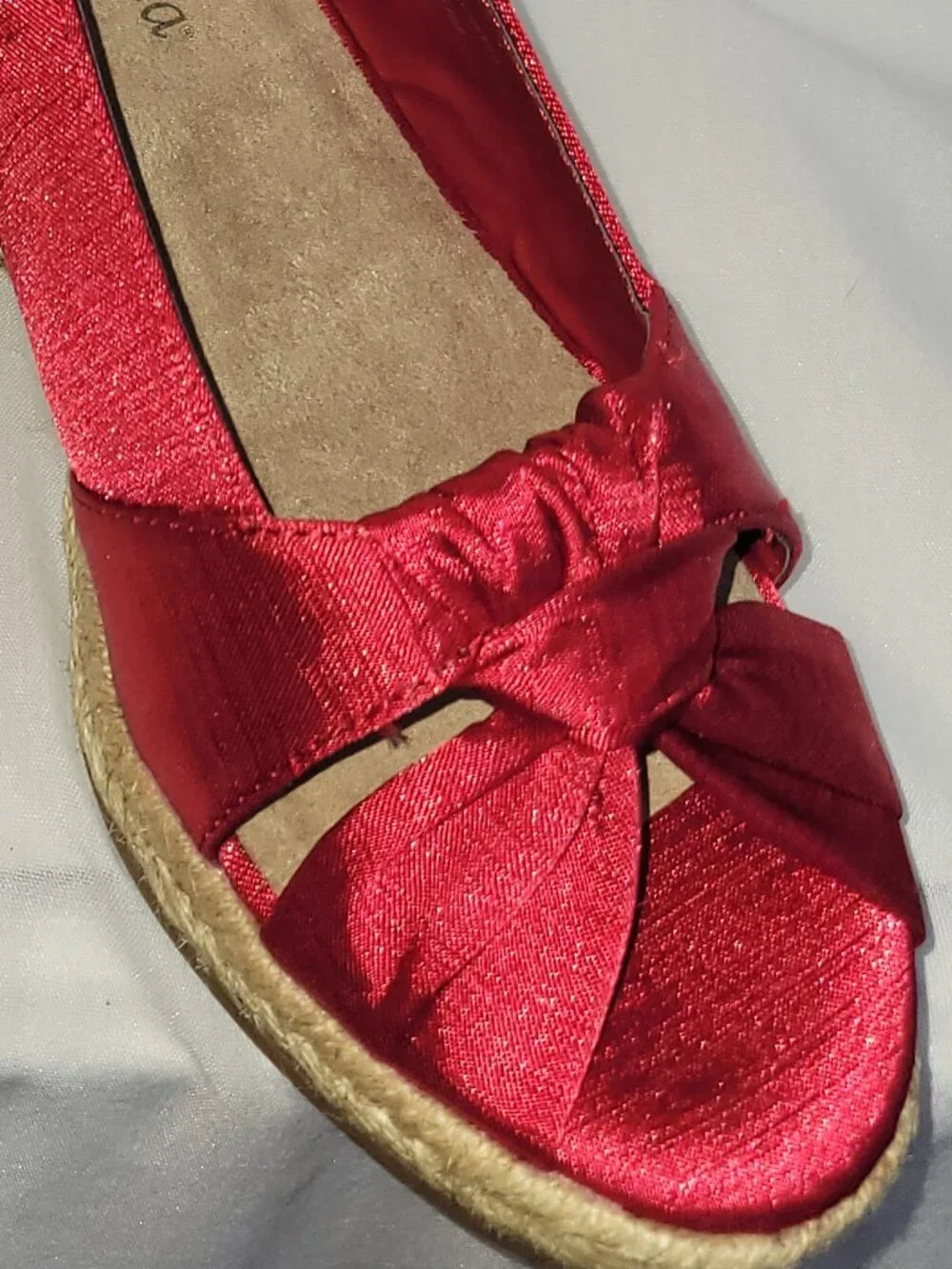 Elegant Bella Vita Red Silk Fabric Espadrille- Size 7M